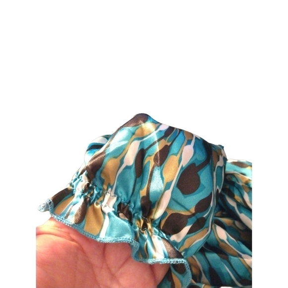 Vintage Bonnie Evans Geo Design Eccentric Gathered Mid & Bow Accented Blouse M - Picture 8 of 10